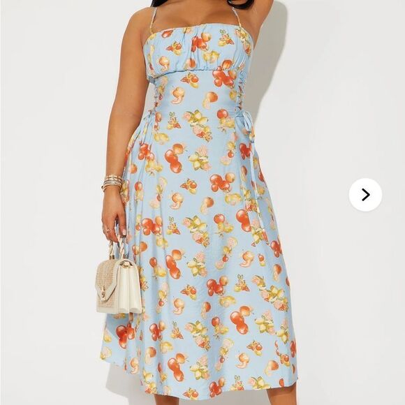 Floral Print Midi Dress - Blue - Picture 1 of 2